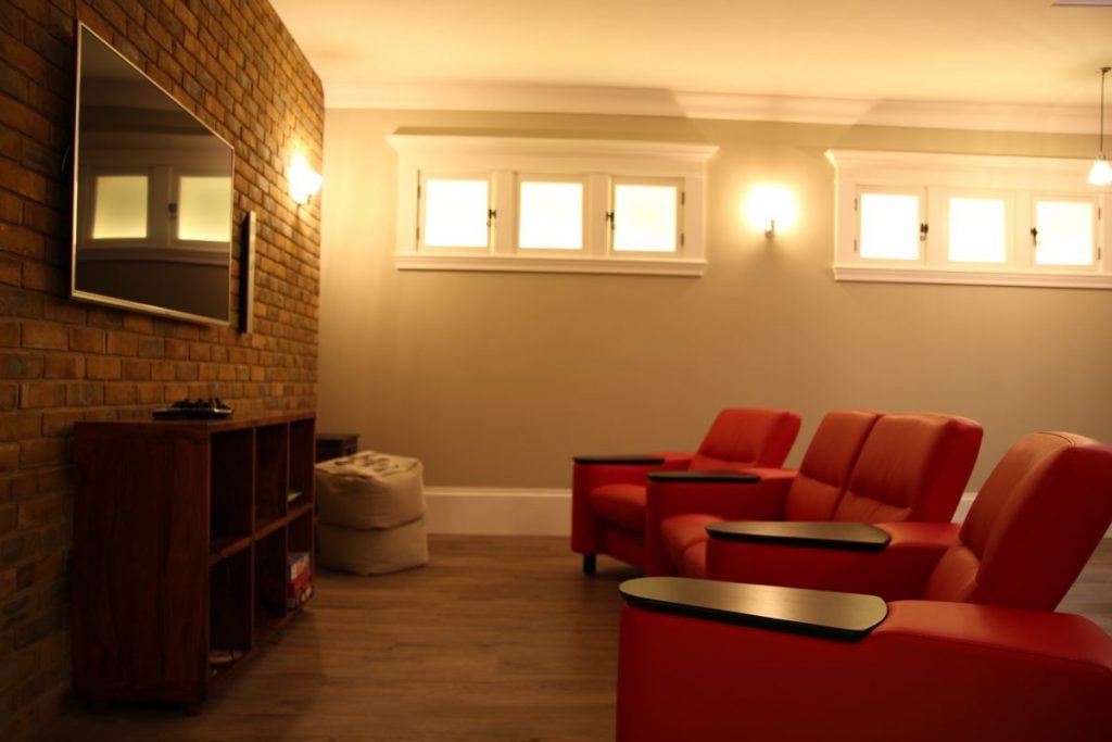 Faux windows in basement media room