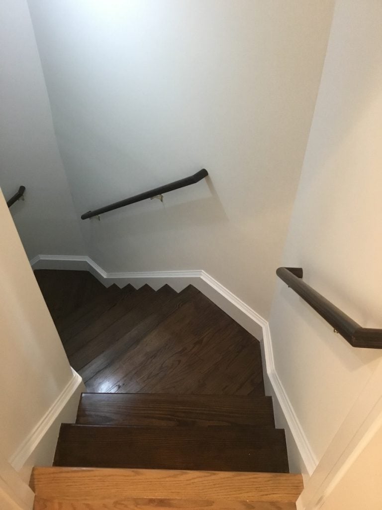 Basement Stairway Also Finished With Dark Stain