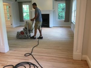 Den During Floor Refinishing