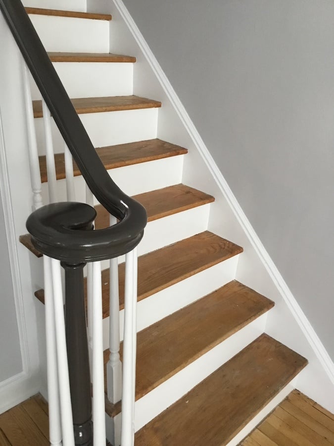 Banister painted black with white spindles