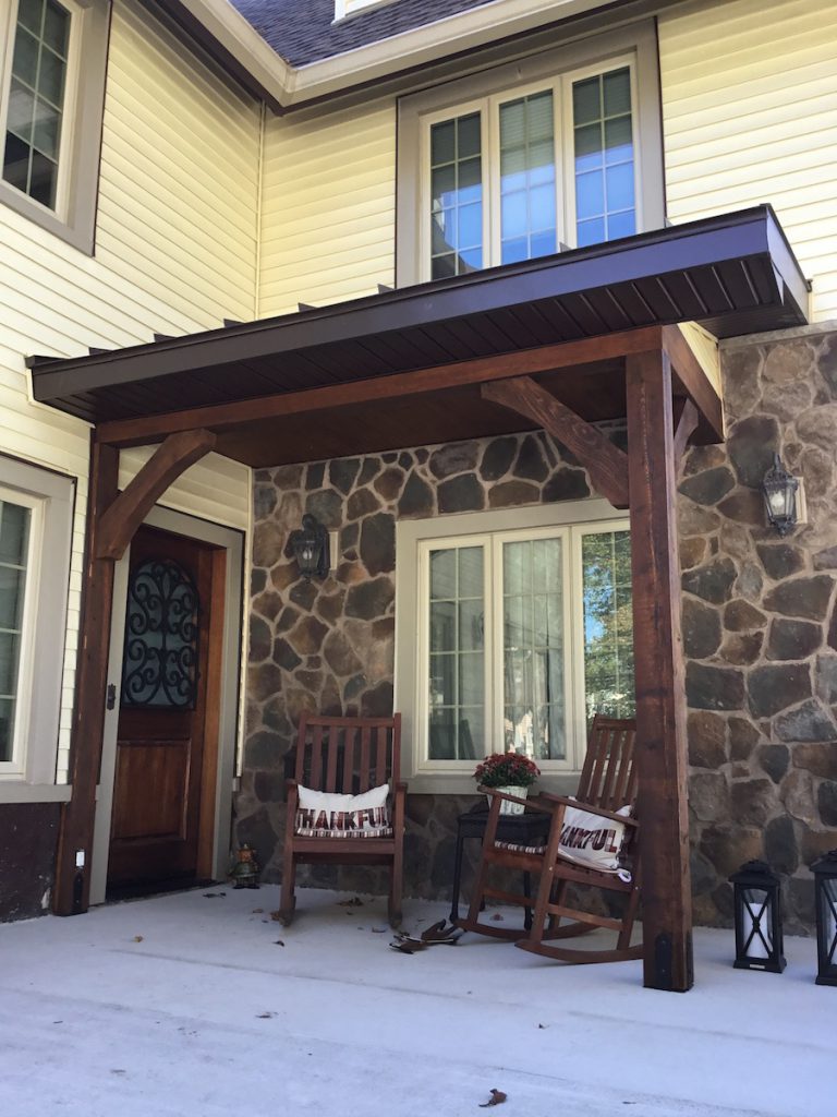 New Stained Cedar Posts and Brackets for Overhang