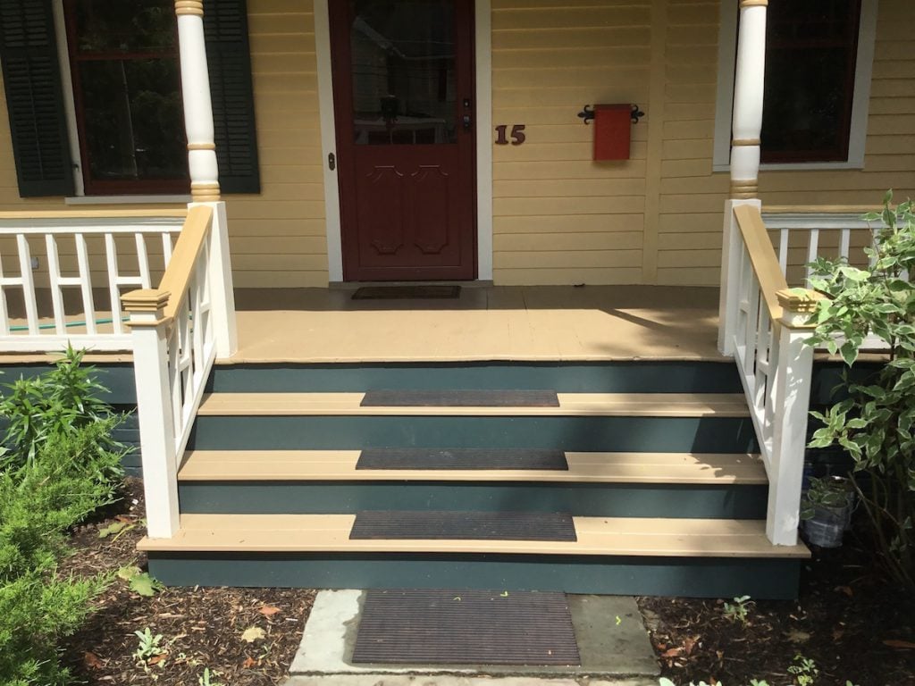 After porch steps rebuild and built to match railings