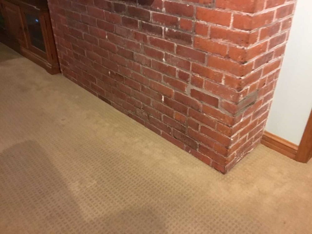 Carpet and brick wall before removal