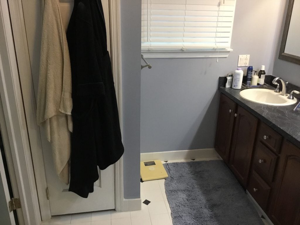 Linen Closet and Double Vanity Before