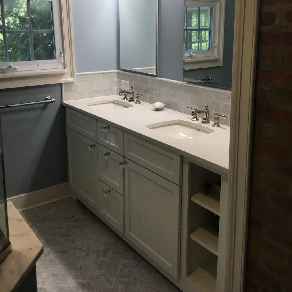 Exposed Brick Wall and Double Vanity