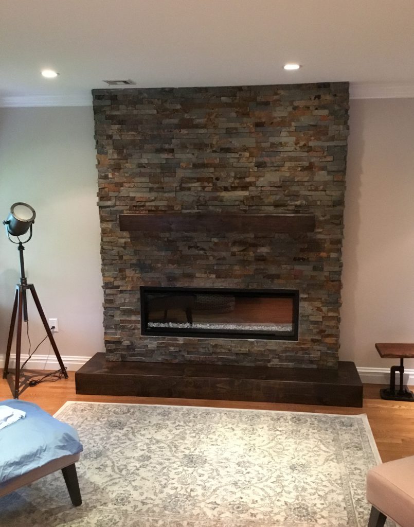 Stacked Stone Electric Fireplace Monk, How To Install Stone Around Electric Fireplace