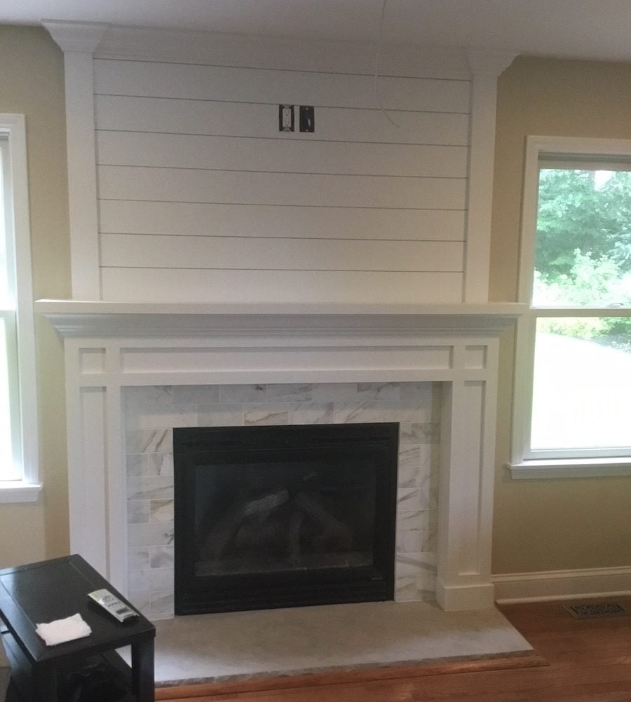 Fireplace with Shiplap and Tile