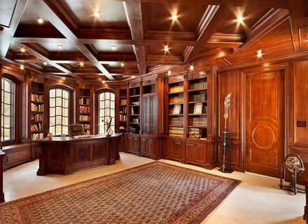 Mahogany Study with Coffered Ceiling