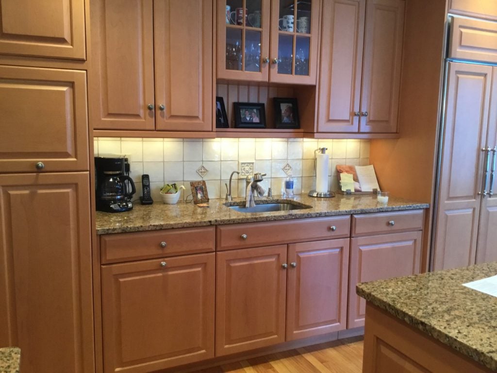 Row of brown cabinetry before