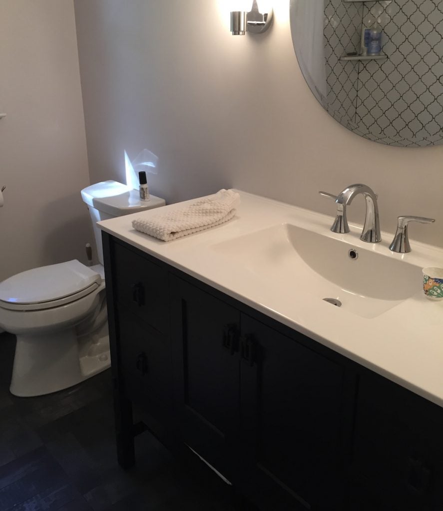 White Quartz on Black Vanity