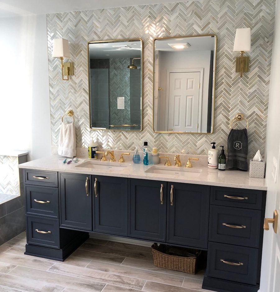 Bathroom Vanity Tile Backsplash Ideas Rispa   Navy Vanity Gold Hardware Copy E1566324318730 