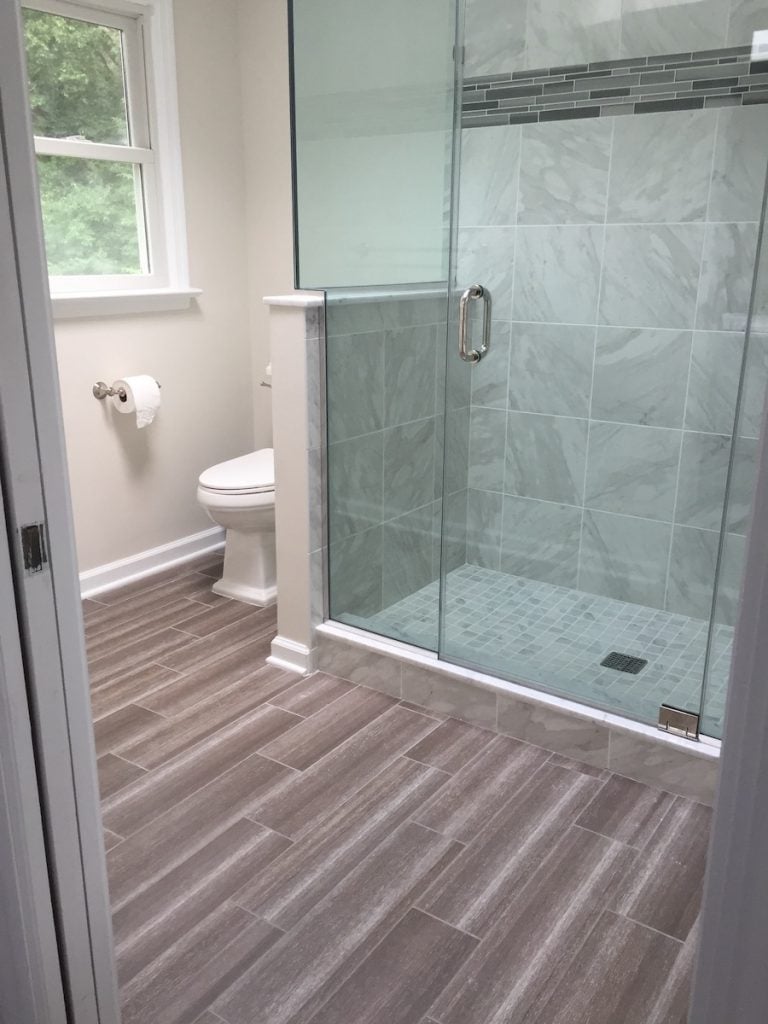 Wood-Look Floor with Stone Shower