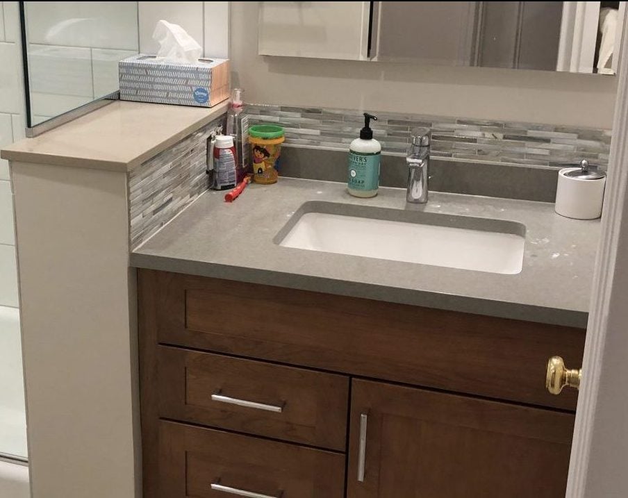 Vanity Tile Backsplash Ideas Monk S Home Improvements - How To Install Tile Above Bathroom Sink