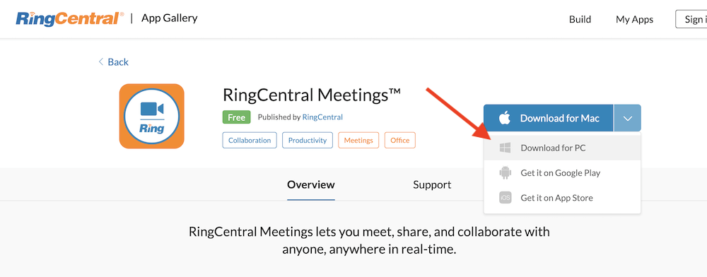 RingCentral Meetings on PC