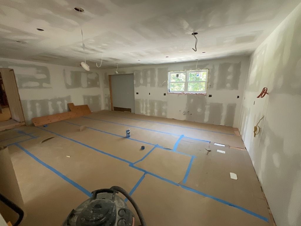 Expanded kitchen with new walls and electric